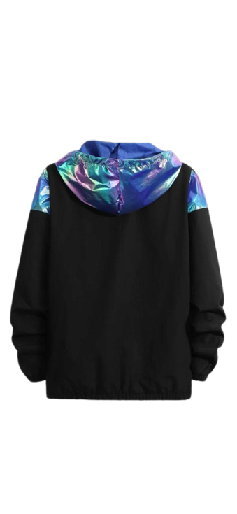 Men Holographic Spliced Zip Up Jacket