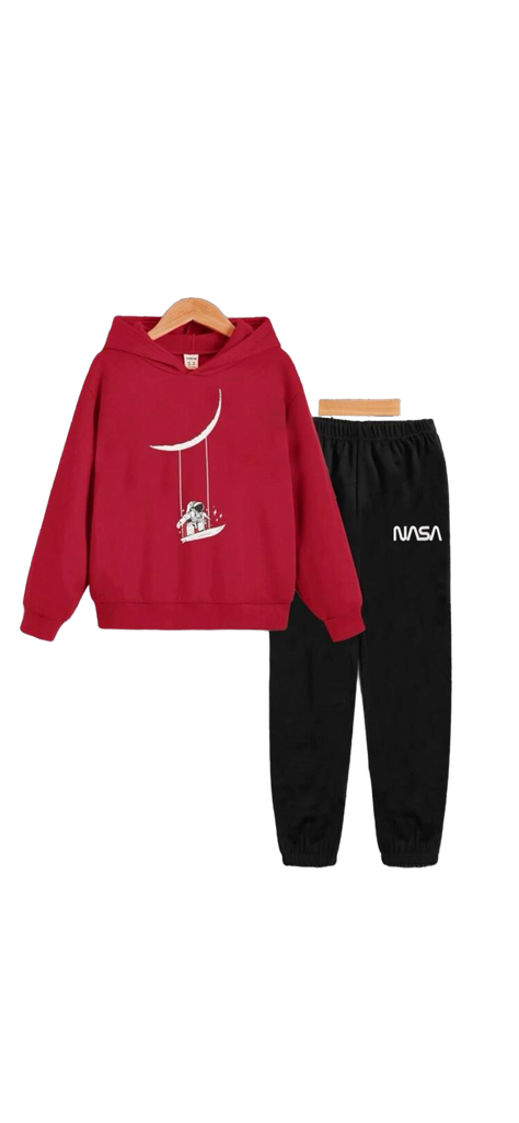 Boys astronaut print hoodie and letter graphic sweatpants