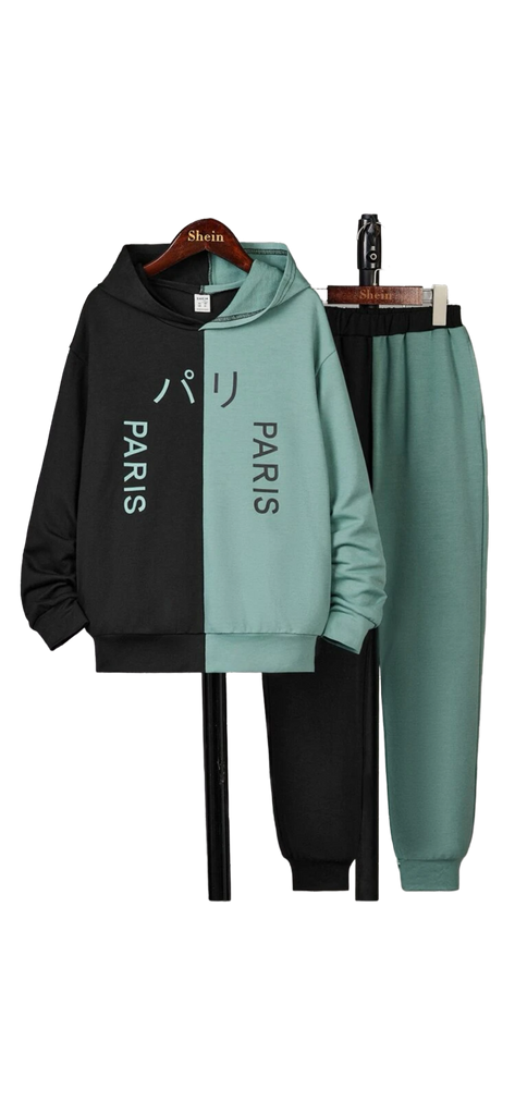 BOYS JAPANESE LETTER GRAPHIC PARIS HOODIE AND SWEATPANTS