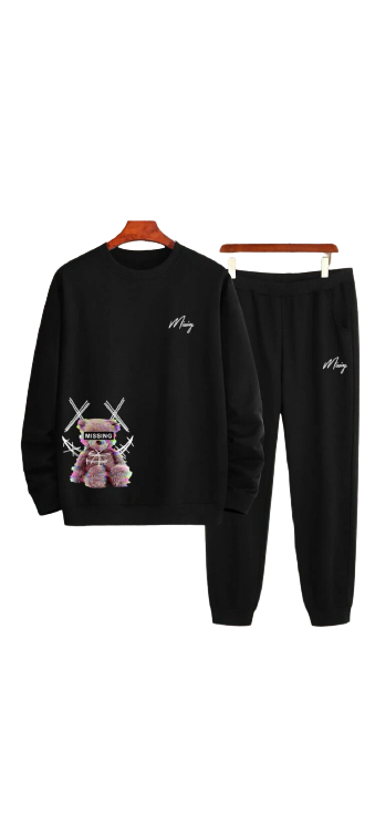 Men Bear and Letter Graphic Sweatshirt and Sweatpants