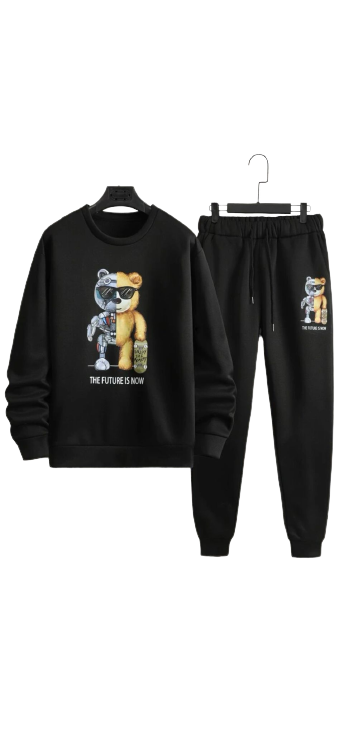 Men Bear & Slogan Graphic Thermal Lined Sweatshirt & Sweatpants